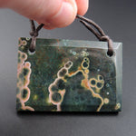 Natural Ocean Jasper Pendant Green Pink Yellow Orbs Drilled Faceted Rectangle Pendant 2 Hole Pendant P414