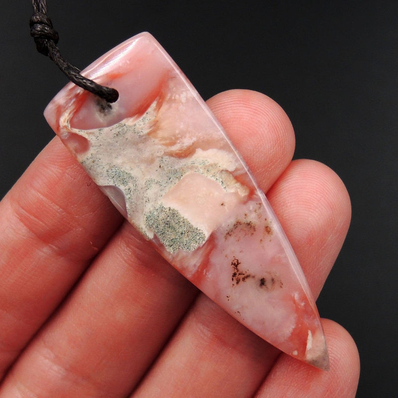 Peruvian Pink Opal Pendant Dagger Pendant Cabochon Cab Drilled Natural Gemstone Bead Pendant P1901