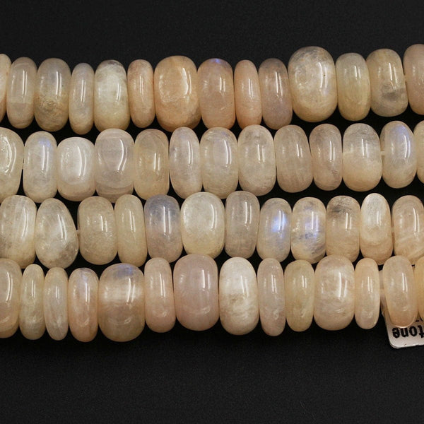 Flashy Blue Fire~ Rare Natural Rose Moonstone Roundel Beads Freeform Rondelle Saucer Center Drilled Disc Peach Rainbow Moonstone 16" Strand