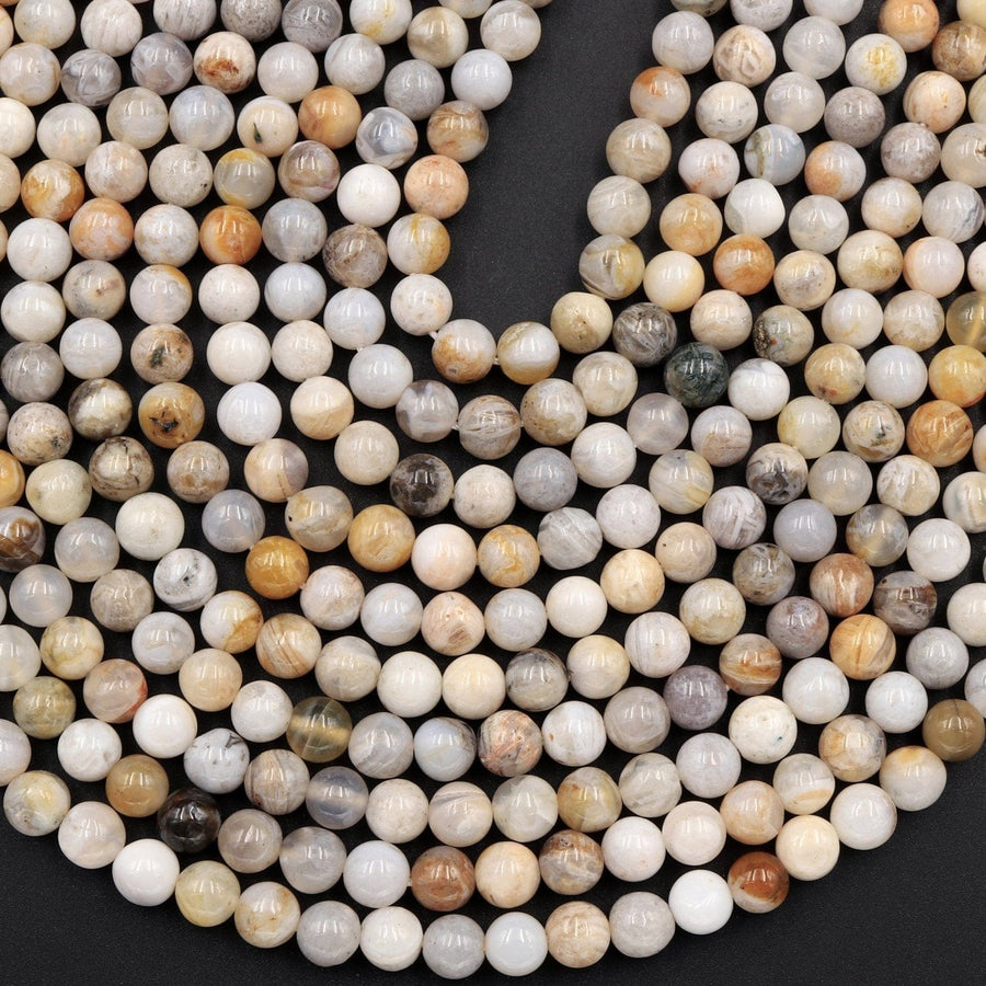 Natural Bamboo Agate 6mm Round Beads Small Natural Creamy White Yellow Agate 16" Strand