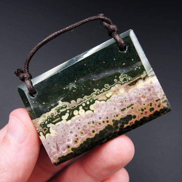 Natural Ocean Jasper Pendant Pink Green White Orbs Drilled Faceted Rectangle Pendant 2 Hole Pendant P398