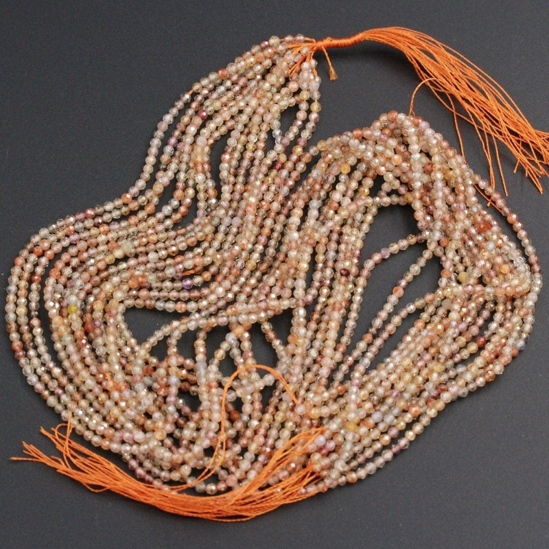 Genuine Natural Zircon Round Beads 2.5mm Micro Faceted Tiny Small Champagne Gray Gold Orange Canary Yellow Diamond Beads Gemstone 16" Strand