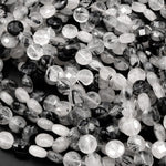 Black Rutilated Quartz Faceted Coin Beads 8mm 10mm 12mm Black Tourmaline Rutile Quartz Smooth Coin Black Semi Precious Gemstone 16" Strand