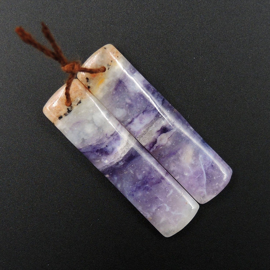 Natural Mexican Purple Opal Earring Pair Drilled Rectangle Cabochon Cab Drilled Matched Earrings Bead Pair Natural Stone E2350