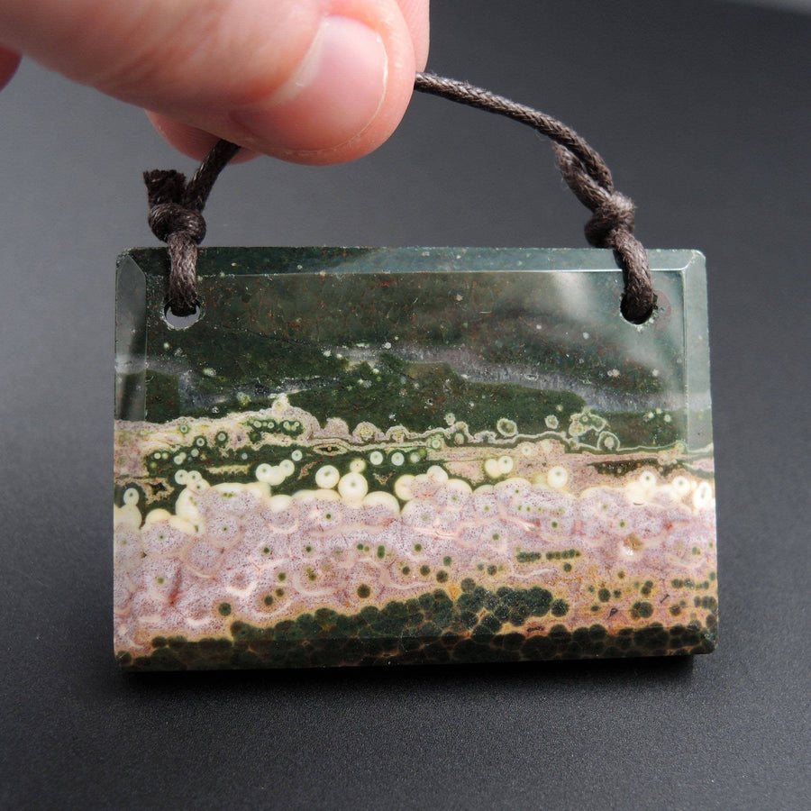 Natural Ocean Jasper Pendant Pink Green White Orbs Drilled Faceted Rectangle Pendant 2 Hole Pendant P398