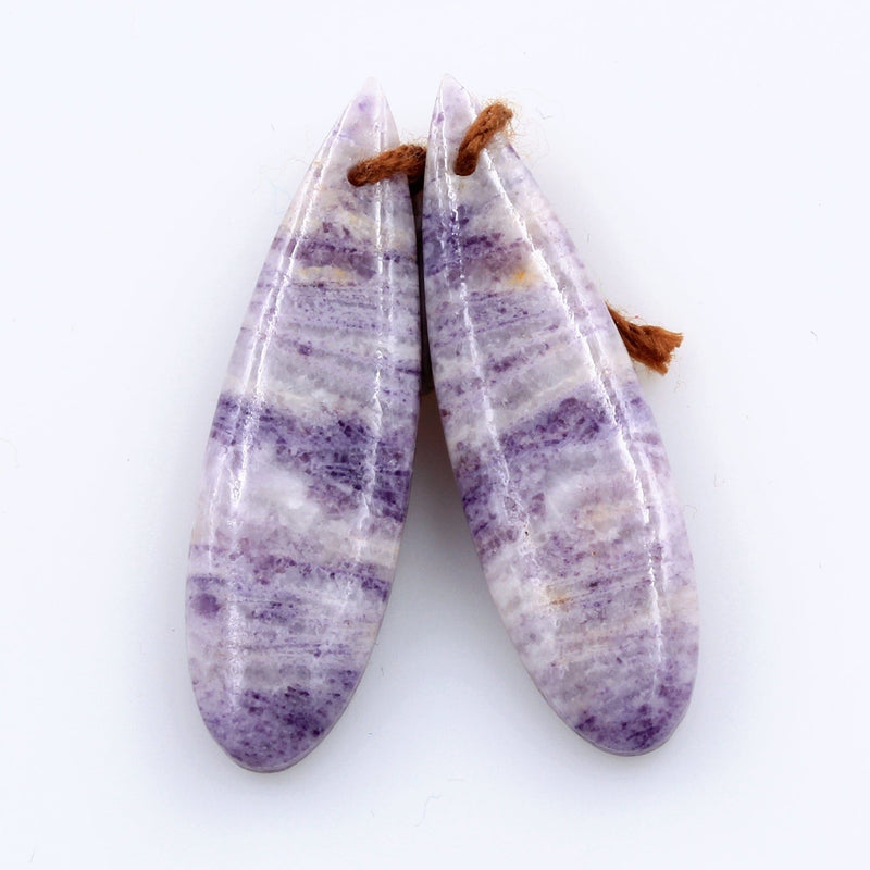 Natural Petrified Purple Fluorite Earring Pair Teardrop Cabochon Cab Pair Drilled Matched Earrings Bead Pair Stone