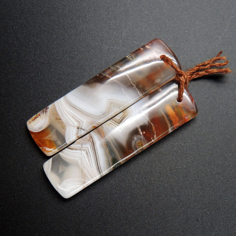 Natural Botswana Agate Rectangle Cabochon Cab Pair Drilled Matched Earrings Bead Pair Natural Stone E1385