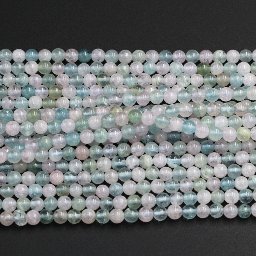 Pastel Beryl Blue Green Aquamarine Pink Morganite 6mm Round Beads Real Genuine Natural Beryl Aquamarine Morganite Gemstone 16" Strand