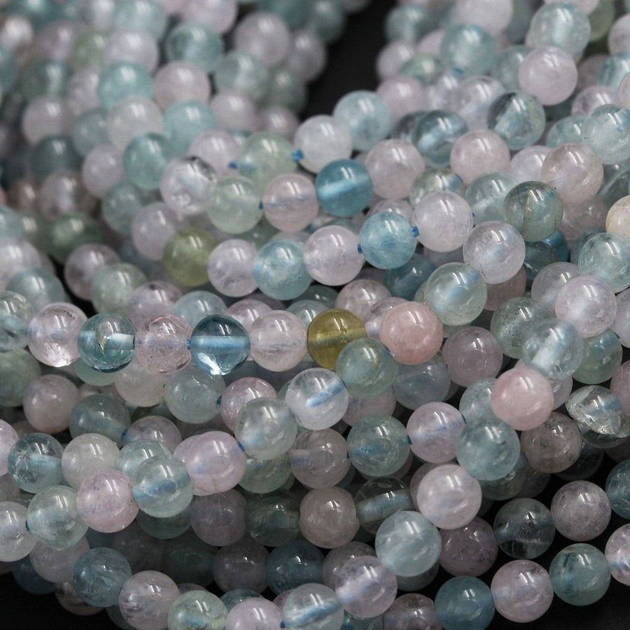 Pastel Beryl Blue Green Aquamarine Pink Morganite 6mm Round Beads Real Genuine Natural Beryl Aquamarine Morganite Gemstone 16" Strand