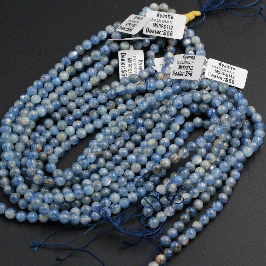 Natural Blue Kyanite 6mm Round Beads 8mm round beads Super Luster Fine Quality Highly Polished 16" Strand