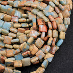 Genuine Natural Snake Skin Jasper Square Cushion Beads Earthy Blue Rusty Red Brown Tan Stone Aka African Blue Opal 16" Strand