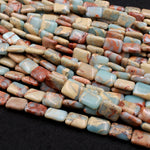 Genuine Natural Snake Skin Jasper Plain Rectangle 14x10mm Beads Earthy Blue Rusty Red Brown Tan Stone Aka African Opal 16" Strand