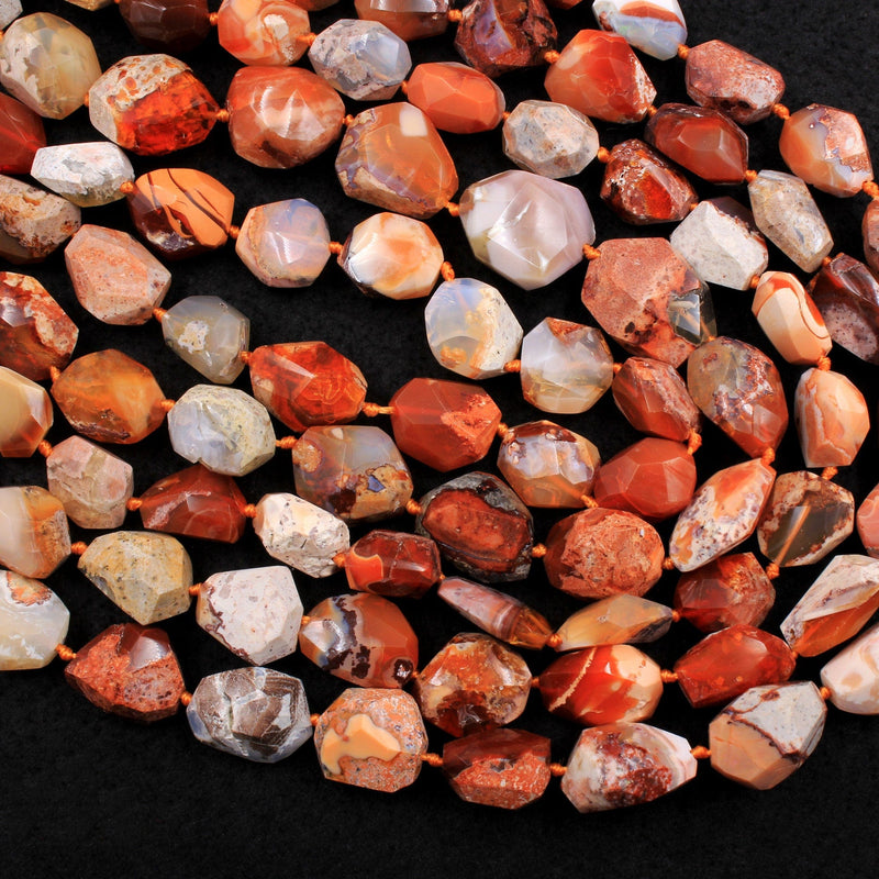 Rare Natural Mexican Fire Opal Beads Faceted Freeform Nuggets Fiery Red Orange Opal Beads 16" Strand