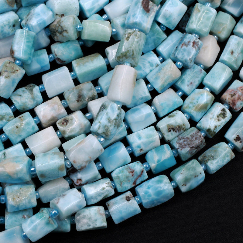 Natural Larimar Tube Beads Rectangle Blue Larimar Nuggets Highly Polished Top Quality  Real Genuine Larimar 15.5" Strand