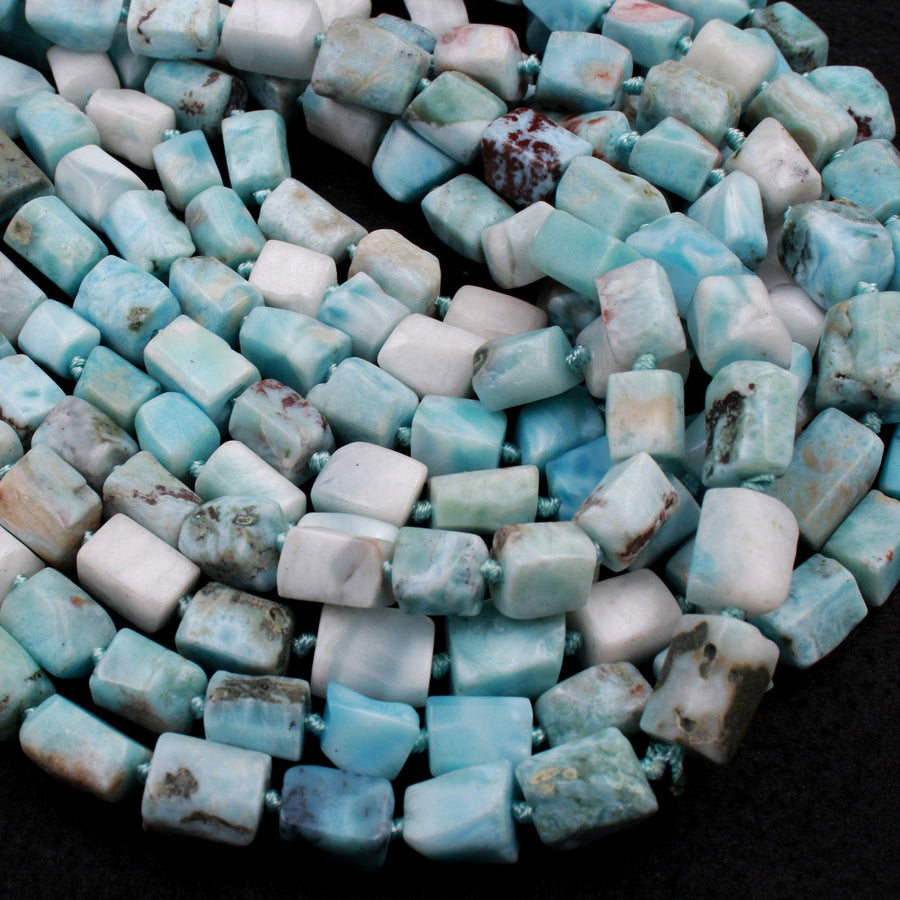 Natural Larimar Tube Beads Rectangle Blue Larimar Nuggets High Quality Real Genuine Larimar 16" Strand