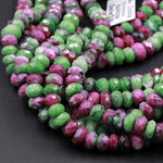 Faceted Natural Ruby Zoisite Rondelle Bead 6mm 8mm 10mm Laser Diamond Cut Faceted Real Genuine Red Ruby in Green Zoisite Gemstone 16" Strand