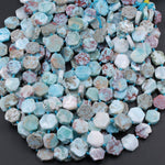 Natural Blue Larimar Hexagon Octagon Flat Disc Nuggets Unique Creative Designer Slice Beads Real Genuine Larimar Earring Beads 16" Strand