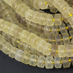 Natural Lemon Quartz Matte Rondelle Wheel Nugget Large Center Drilled Thick Disc Coin Beads Warm Yellow Gemstone Beads 16" Strand