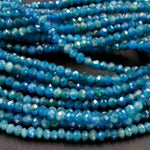 Micro Faceted Natural Blue Apatite Rondelle Beads Small 3mm 5mm Rondelle Laser Diamond Cut Sparkling 16" Strand