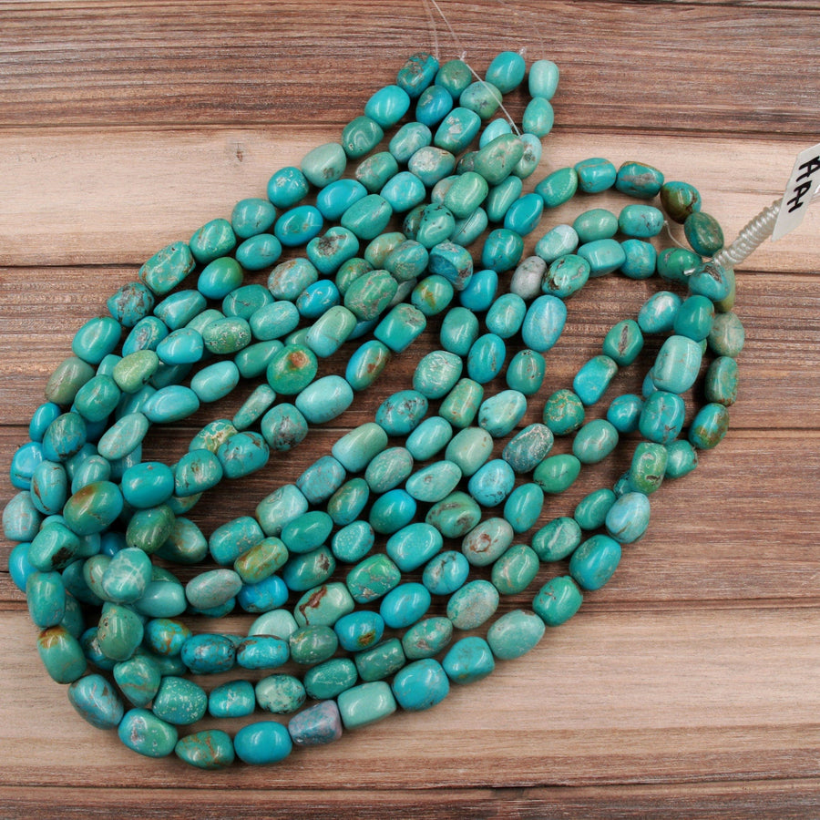 Natural Turquoise Freeform Long Rounded Oval Nuggets Highly Polished Genuine Real Green Turquoise Gemstone Beads 15.5" Strand