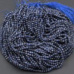 High Quality Natural Blue Sapphire Round Beads 2mm 3mm 4mm 5mm 6mm Faceted Round Beads Micro Cut Facetet Small Genuine Gemstone 16" Strand