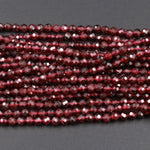 AAA Natural Red Garnet Gemstone Beads Micro Faceted 3mm 3.5mm 4mm Round High Quality Laser Diamond Cut Gemstone 16" Strand