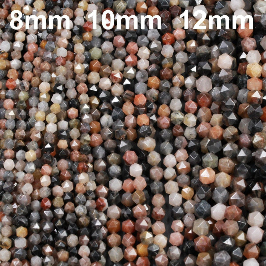 Phantom Agate Geometric Cut Star Cut Beads Faceted Rounded 8mm Nugget 10mm 12mm Beads Gray Brown Peach Red Gemstone 16" Strand