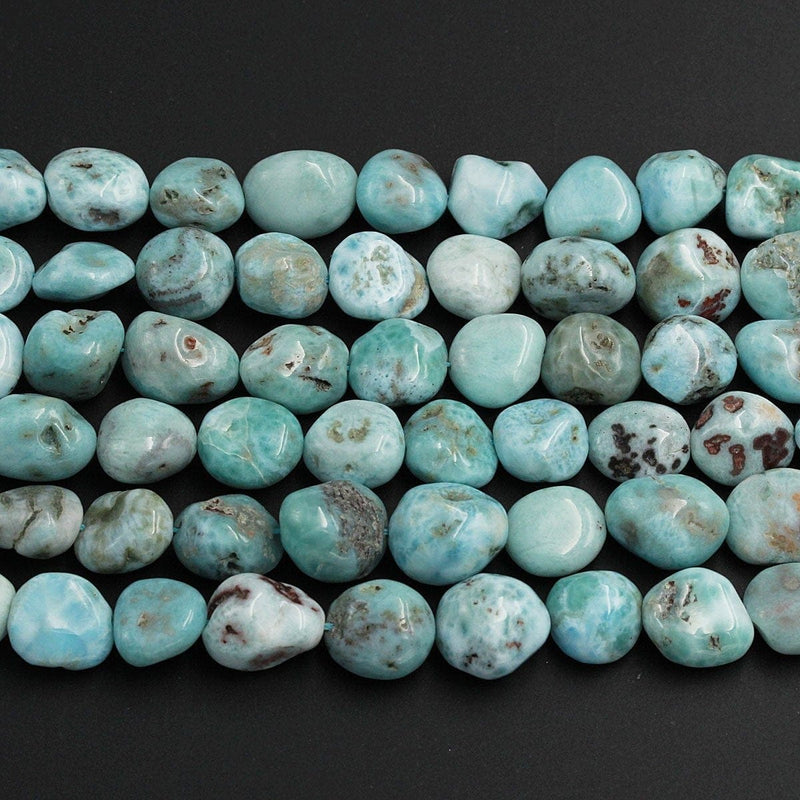 Natural Blue Larimar Beads Rounded Pebble Oval Nuggets Gorgeous Blue Gemstone From Dominican Republic 16" Strand