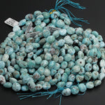 Natural Blue Larimar Beads Rounded Pebble Oval Nuggets Gorgeous Blue Gemstone From Dominican Republic 16" Strand