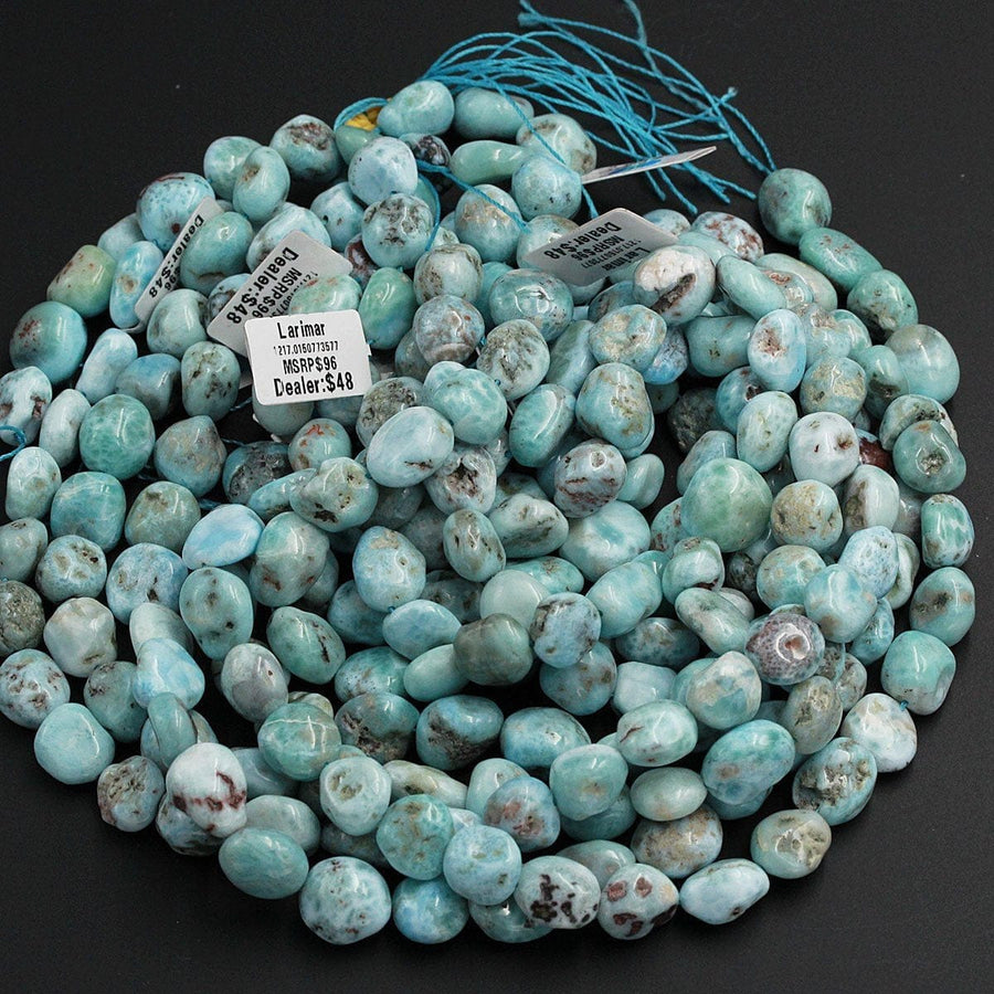 Natural Blue Larimar Beads Rounded Pebble Oval Nuggets Gorgeous Blue Gemstone From Dominican Republic 16" Strand