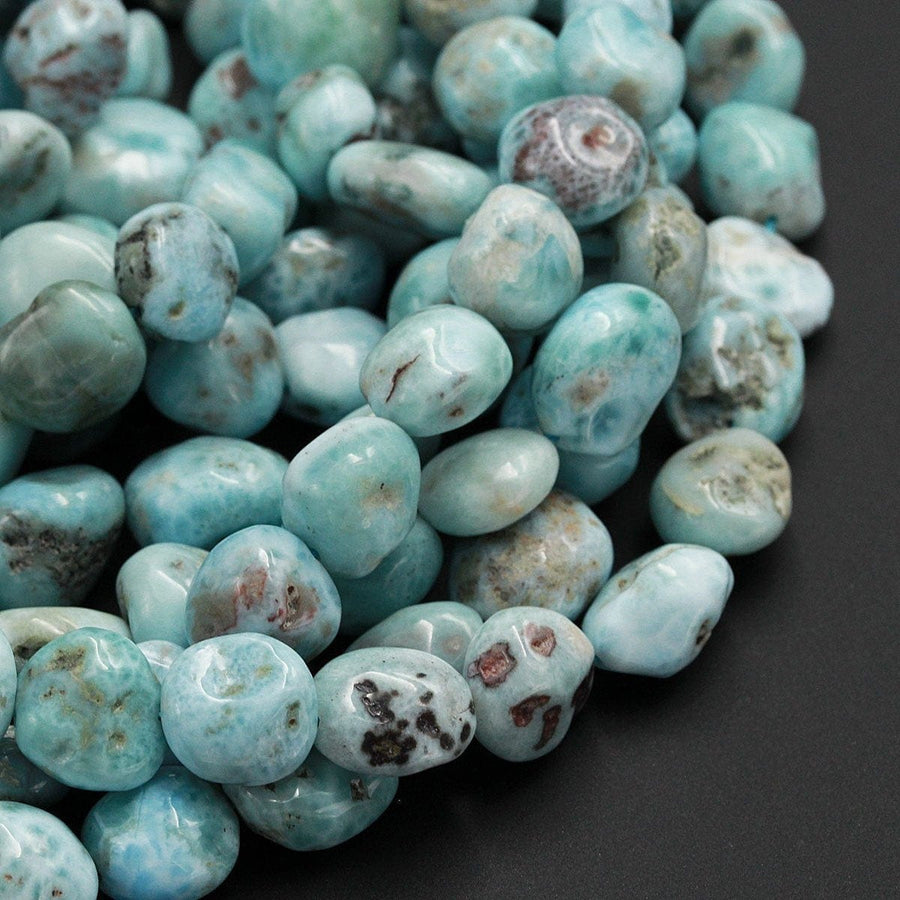 Natural Blue Larimar Beads Rounded Pebble Oval Nuggets Gorgeous Blue Gemstone From Dominican Republic 16" Strand