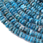 Rough Raw Natural Apatite Beads Center Drilled Heishi Disc Rondelle Hand Hammered Natural Teal Blue Gemstone  16" Strand