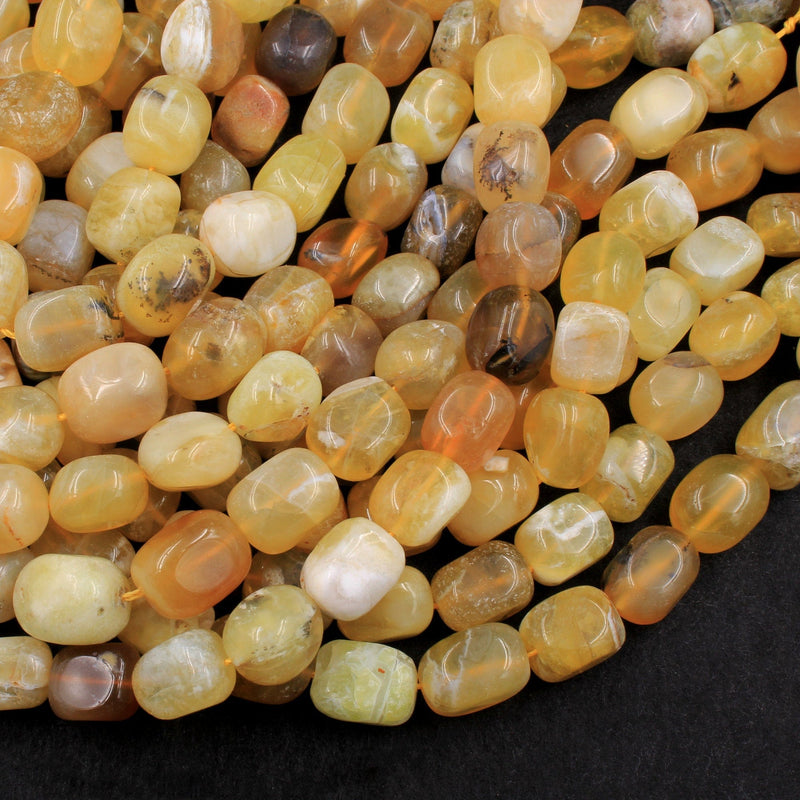 Natural African Yellow Opal Beads Large Smooth Rounded Nugget Gemstone High Quality 16" Strand