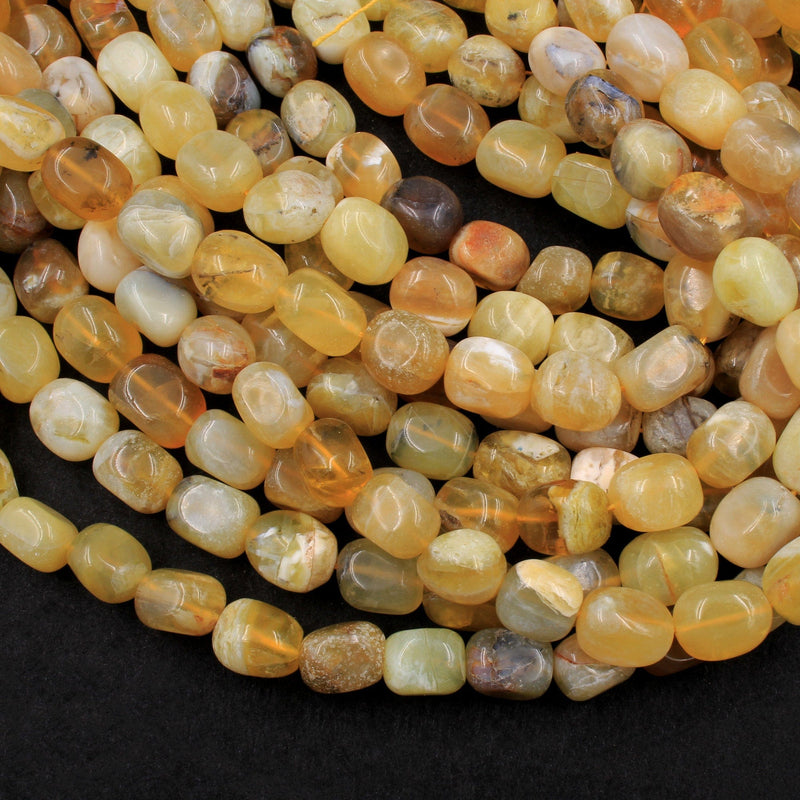 Natural African Yellow Opal Beads Large Smooth Rounded Nugget Gemstone High Quality 16" Strand