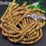 Rare Natural Russian Blood Serpentine Jade 10mm extra large 18mm Rondelle Beads Red Mustard Green Jade From Russia 16" Strand
