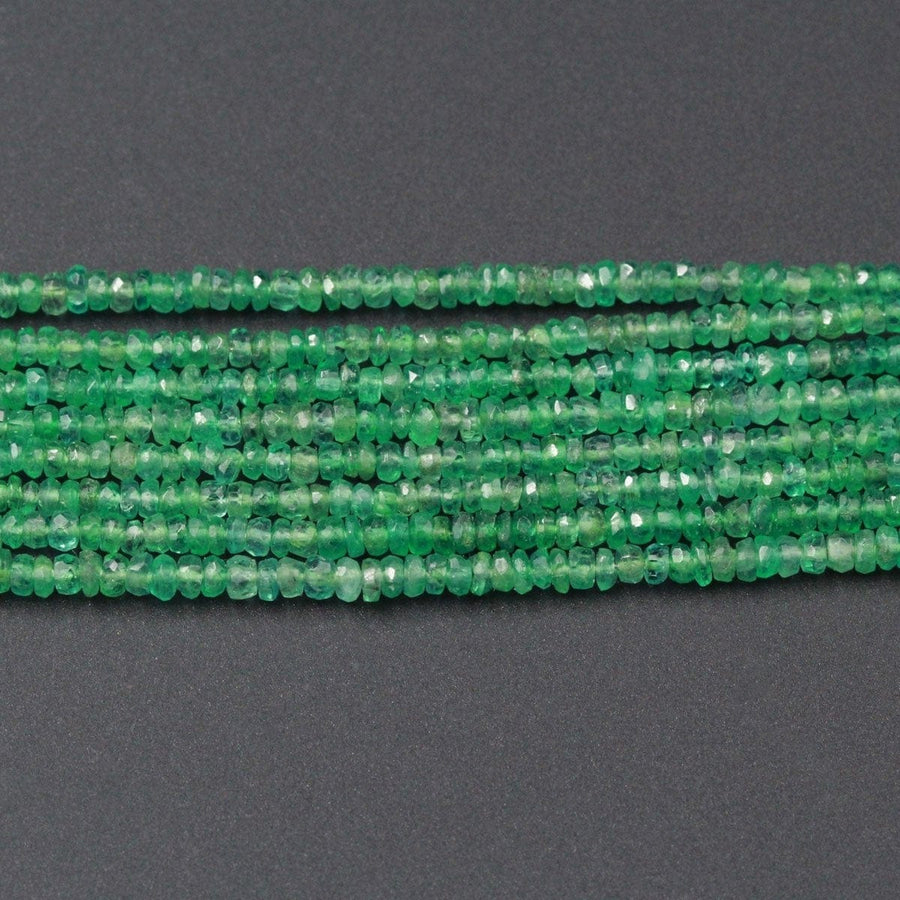 Micro Faceted Natural Green Emerald Gemstone Small Tiny Faceted Rondelle 2mm 3mm 4mm Beads Diamond Cut May Birthstone 14 1/2" Strand