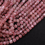Natural Strawberry Quartz Beads Micro Faceted Rondelle Disc Wheel Stunning Translucent Pink Red Gemstone 15.5" Strand