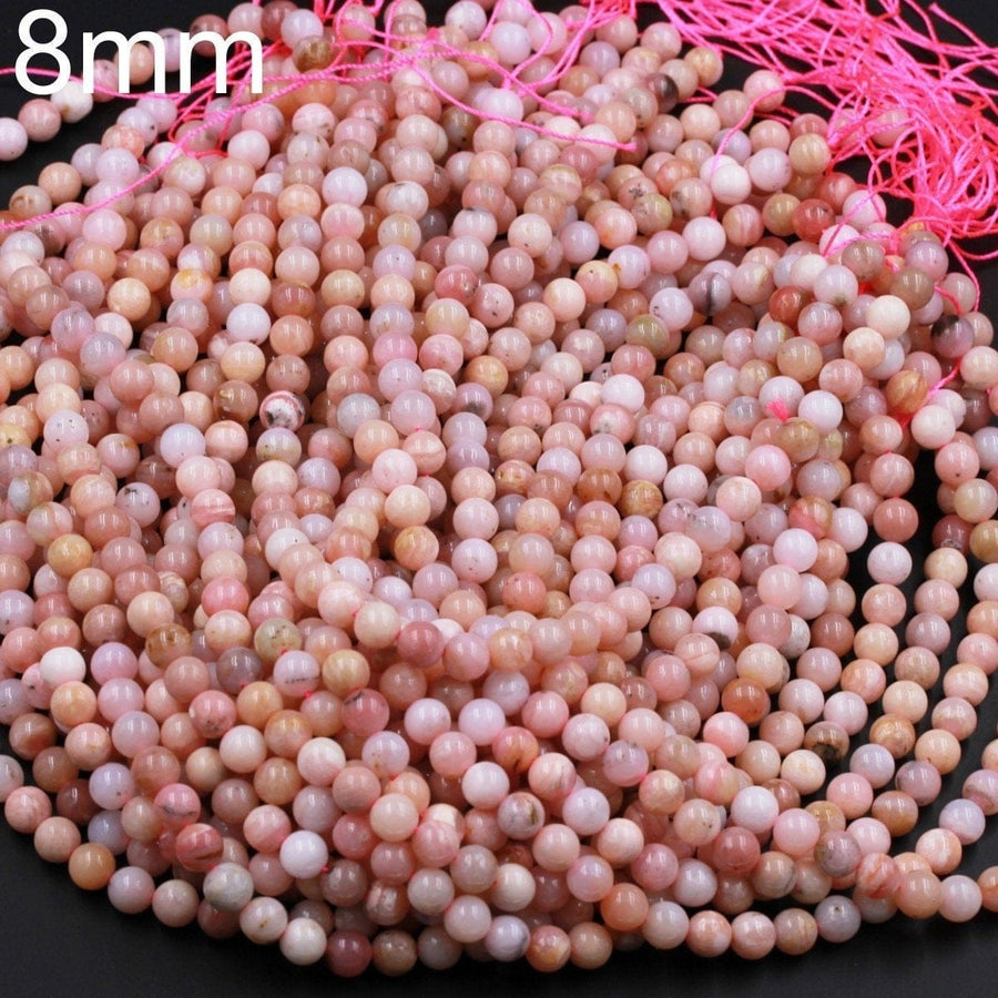Natural Peruvian Pink Opal 8mm 10mm Round Beads Smooth Plain Round Beads Pink Gemstone 16" Strand