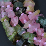 Raw Rough Natural Pink Green Blue Tourmaline Beads Watermelon Multi Color Tourmaline Gemstone Freefrom Irregular Nugget Chip Full 17" Strand