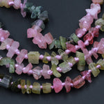 Raw Rough Natural Pink Green Blue Tourmaline Beads Watermelon Multi Color Tourmaline Gemstone Freefrom Irregular Nugget Chip Full 17" Strand