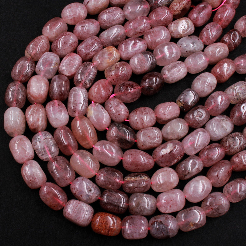 Natural Strawberry Quartz Nugget Freeform Tumbled Beads Natural Pink Red Quartz Untreated Natural Real Gemstone Beads 15.5" Strand