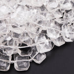 Chunky Faceted Real Natural Rock Crystal Quartz Faceted Rectangle Beads Flat Nugget Slab Slice Cushion Center Drilled 16" Strand