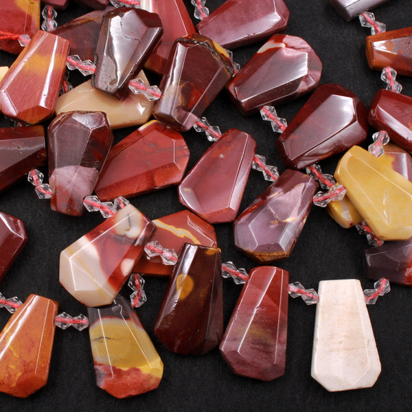 Natural Australian Mookaite Jasper Faceted Trapezoid Rectangle Cushion Beads Unique Tapered Teardrop Shape Cut Good for Focal Pendant 16" Strand