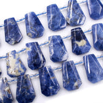 Natural Denim Sodalite Faceted Trapezoid Rectangle Cushion Beads Unique Tapered Teardrop Shape Cut Good for Focal Pendant 16" Strand