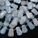 Natural Blue Aquamarine Faceted Trapezoid Rectangle Cushion Beads Unique Tapered Teardrop Shape Cut Good for Focal Pendant 16" Strand