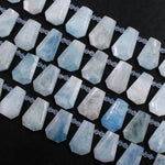 Natural Blue Aquamarine Faceted Trapezoid Rectangle Cushion Beads Unique Tapered Teardrop Shape Cut Good for Focal Pendant 16" Strand