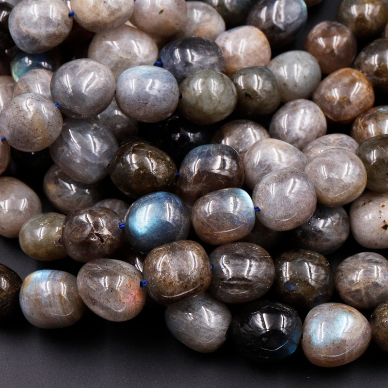 Large Natural Labradorite Nuggets Freeform Irregular Rounded Oval Barrel Beads Nice Blue Green Flashes High Quality Labradorite 16" Strand