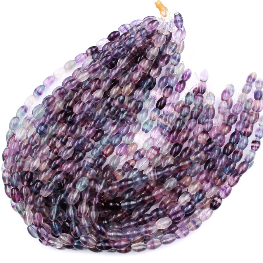 Natural Fluorite Barrel Beads 12x8mm Purple Green Blue Gemstone Drum Oval Beads 16" Strand