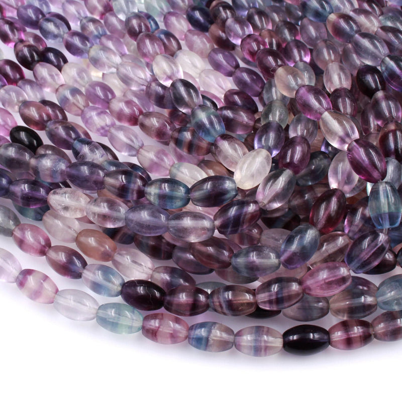Natural Fluorite Barrel Beads 12x8mm Purple Green Blue Gemstone Drum Oval Beads 16" Strand