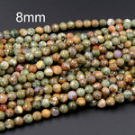 Natural Rainforest Rhyolite Jasper 6mm Faceted Round Beads 8mm Faceted Round Beads 16" Strand